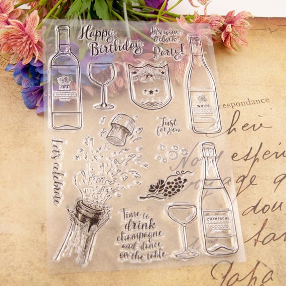 Clear Stamps for Journaling,planners, DIY Card Making Scrapbooking,  Birthday Wine Bottle, Wine Glass 