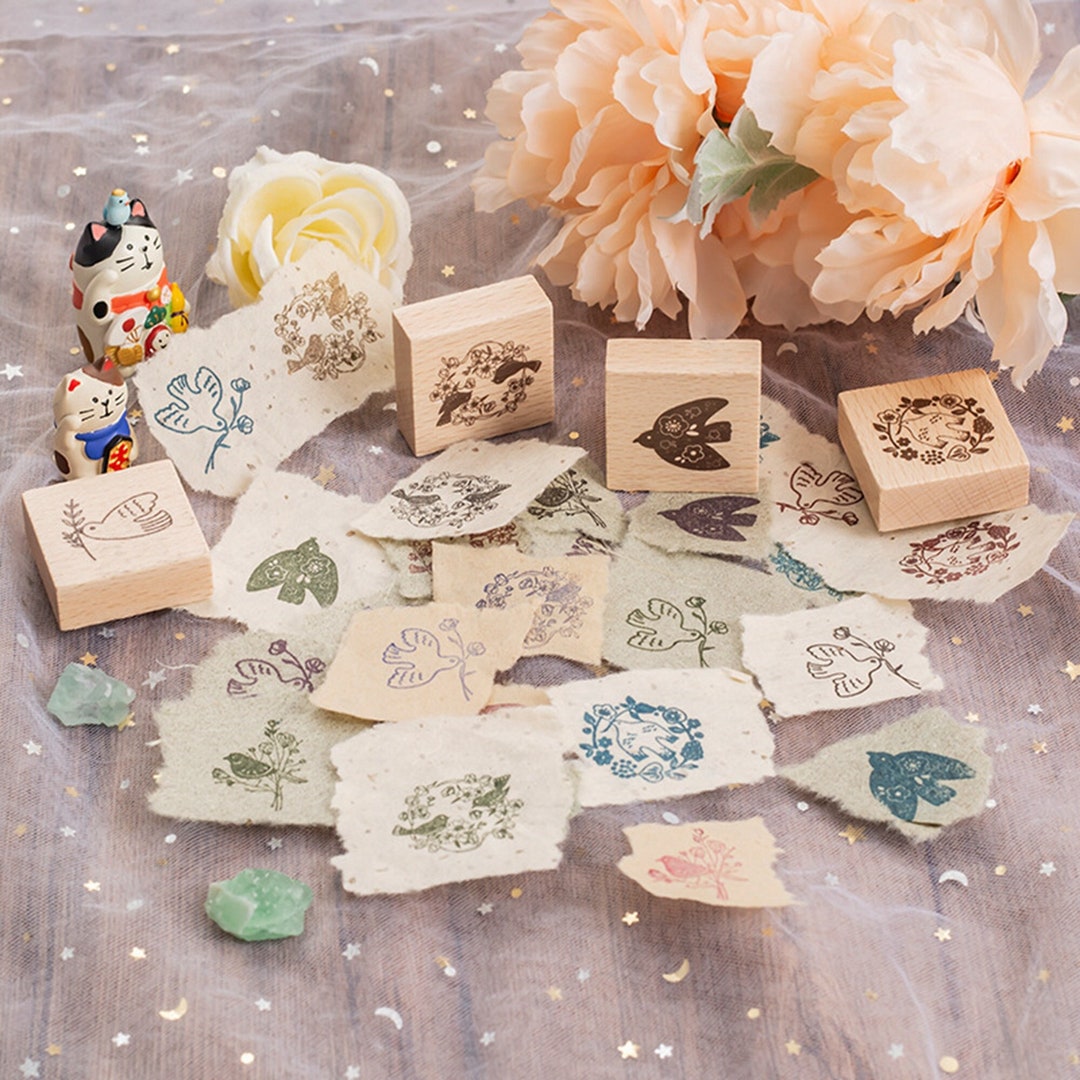 Card Making Stamps Set Wood Rubber Stamps for Journaling Diary Scrapbooking  Decoration DIY Tool 3 Styles Floral Animals Coffee 