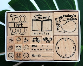 Weather Emoticon Stamp Set of 17pcs Journal Rubber Stamps For Diary Planner Journaling Decoration