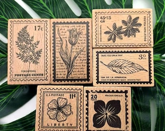 Vintage Floral Postmark Rubber Stamp: Wood Mounted Craft Stamps 6 Style