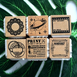 Vintage driezijdige houten rubberen stempel voor tags Kaarten maken Scrapbooking Decoratief dagboek verzamelen tool 6 stijlen Moon Lacy plantenfilm