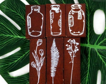 Floral Bottle Wood Rubber Stamps: Scrapbooking DIY - 6 Style