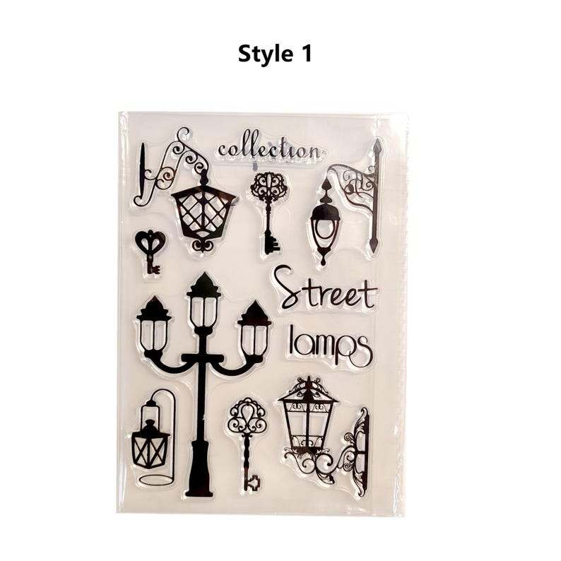 Juego de sellos vintage: creación de tarjetas, scrapbooking, diario, buzón, farola, 18 estilos Style 1
