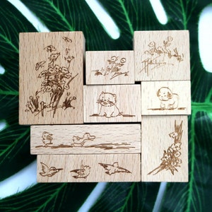Słodki kotek szczeniak ptaki kaczątko kwiaty drewniany stempel gumowy do tworzenia kartek scrapbooking dziennik pamiętnik planer dekoracja DIY 7 stylów