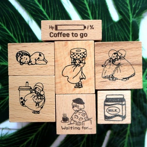 Zestaw stempli Lovely Girl Wood Stamp Stamp Coffee do pamiętnika, planera, dekoracji, scrapbookingu, 7 stylów