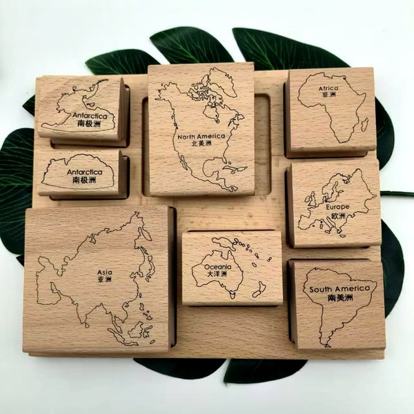 Wereld Continent Kaart Houten Stempels Set van 8 stuks Voor Scrapbooking Journal Planner Decoratie DIY