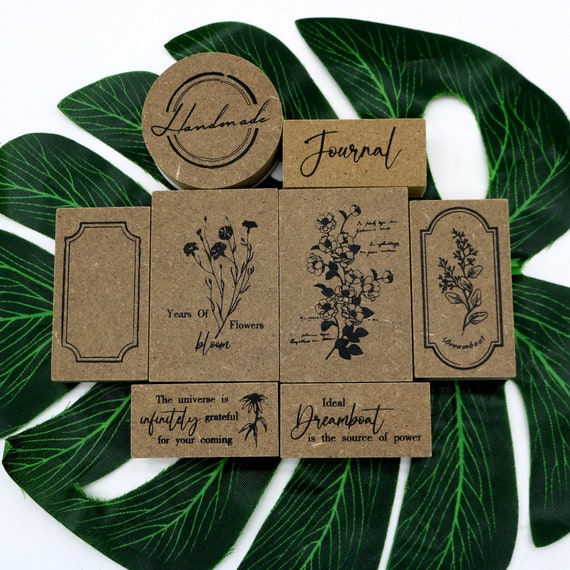 Floral Wood Rubber Stamps: Art Journal Scrapbook Decoration - 8 Style
