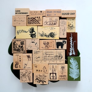 Timbro di gomma in legno carino per diario, carta da regalo, timbratura, creazione di biglietti, album di ritagli, decorazione floreale, ragazza 39 stile