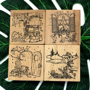 Large Square Wooden Rubber Stamp, Card Making, Scrapbooking, Diary, Journal Decorating, Memo, Message Background . 4 Styles