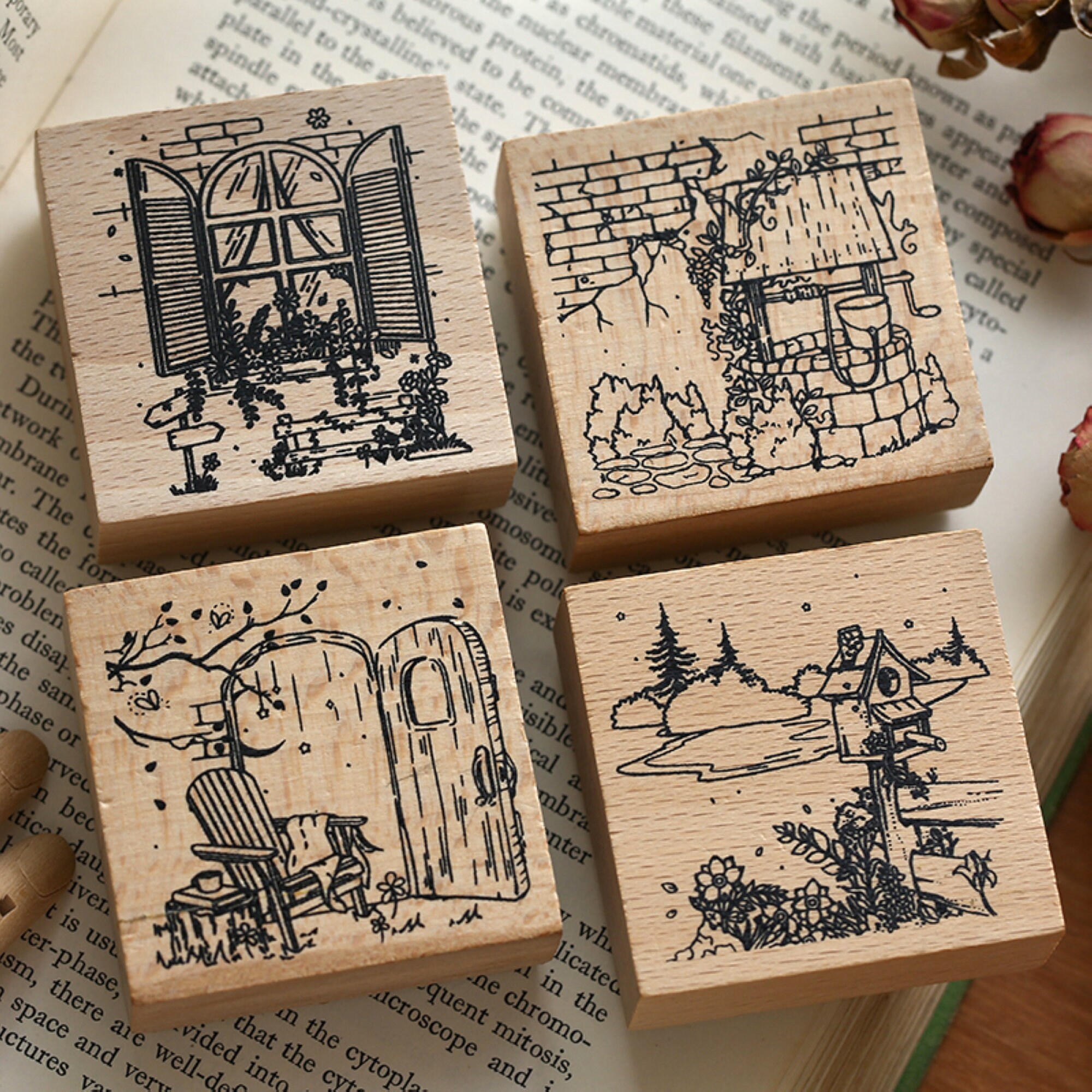 JZTang 6 Pcs Wooden Stamps Set Round Wooden Rubber Stamps for Card Making  Happy Birthday Pattern Rubber Stamp for DIY Craft Card and Scrapbooking
