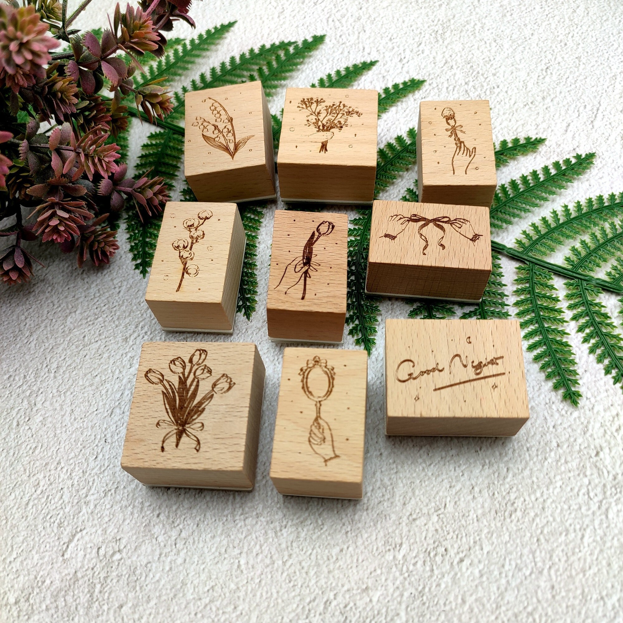 Card Making Stamps Set Wood Rubber Stamps for Journaling Diary