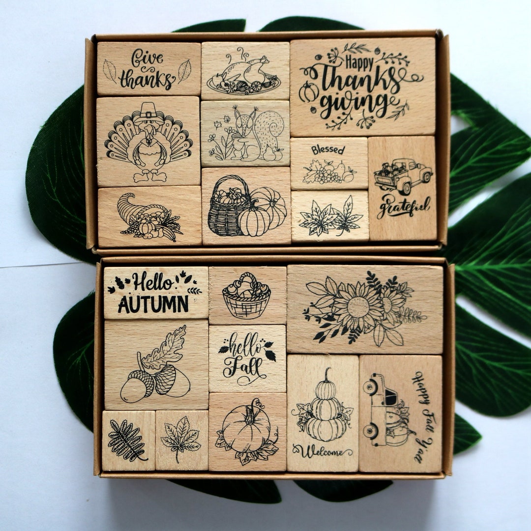 Thanksgiving Wooden Rubber Stamp Set: Autumn Harvest Designs Card ...