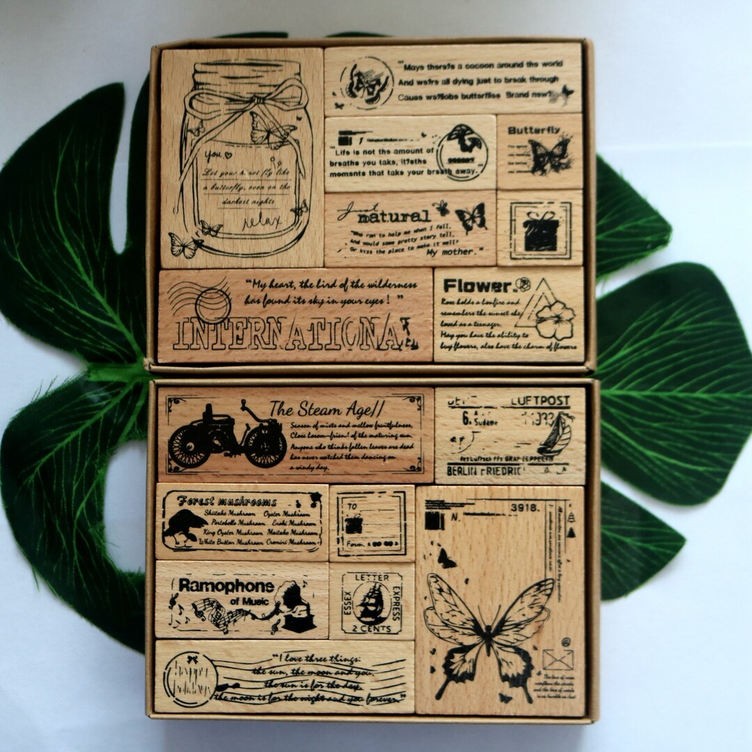Tampons En Caoutchouc Sur Support Bois – Motifs Floraux Vintage – Set De 3 – Pour Scrapbooking, Cartes, étiquettes