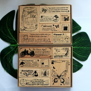 Vintage  Wooden Rubber Stamp Set of 8 pcs For Craft Card Making Decorative Scrapbook Journal Tool 2 Styles