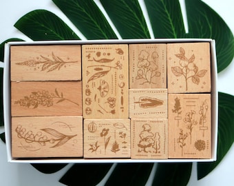 Floral Stamp Set Wood Rubber Stamp for Scrapbooking Journal Planner Decoration Cardmaking Tool