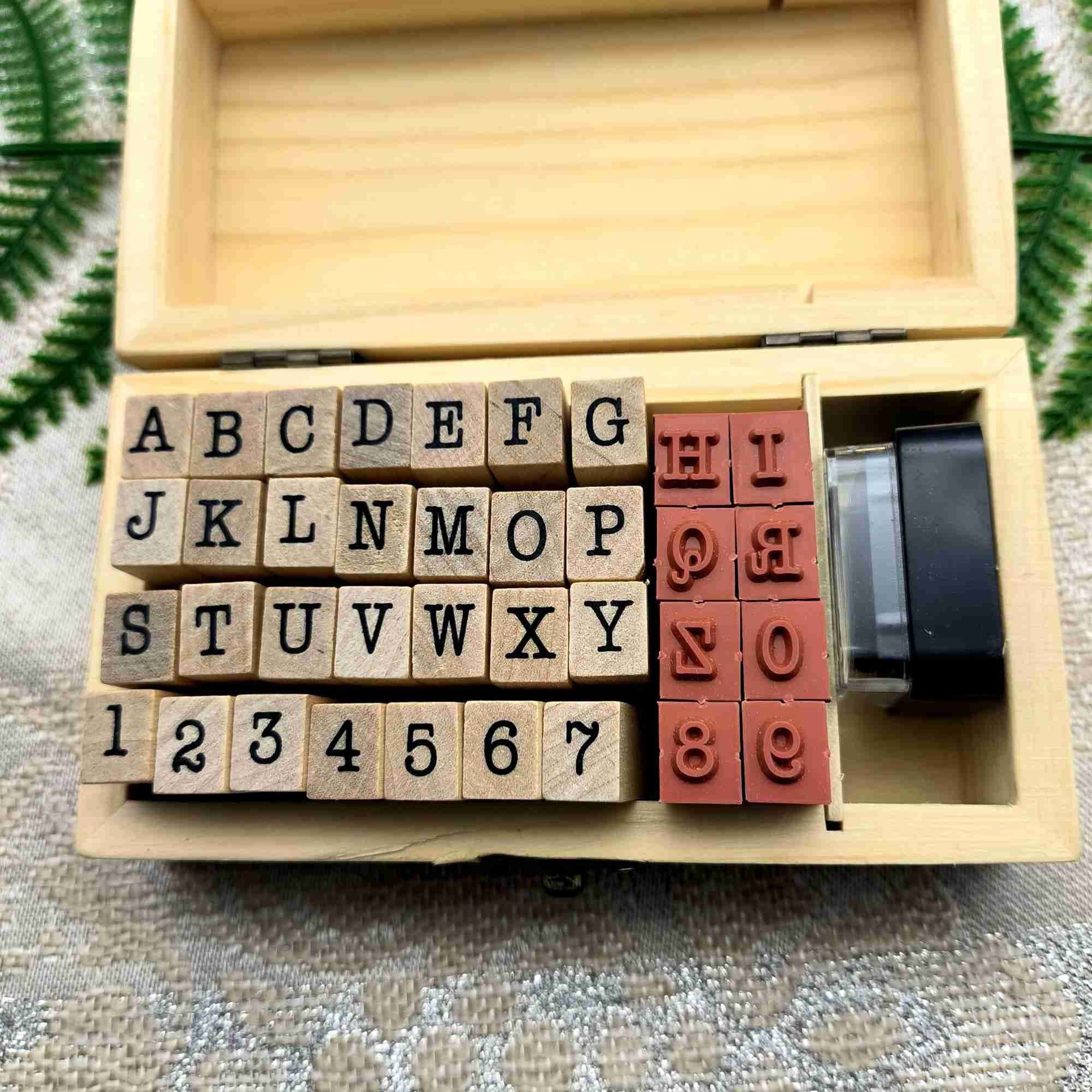 Alphabet Rubber Stamp Set: Wood Box, Black Ink Pad - Etsy