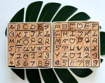 Art Fonts Alphabet Stamp Set: Wood Rubber Stamps, Bear & Cat Font