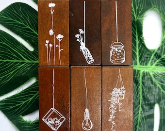 Hanging Garden Rubber Stamp Kit, Floral Stamps,Diary ,Journal,Card, Gift Bags Decorating Tool 7 Styles
