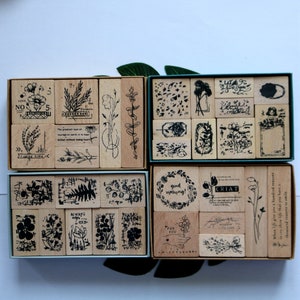 Set di timbri in gomma retrò in legno, timbri a forma di fungo, timbri floreali, diario per la creazione di carte, decorazione della carta, diario 6 stili