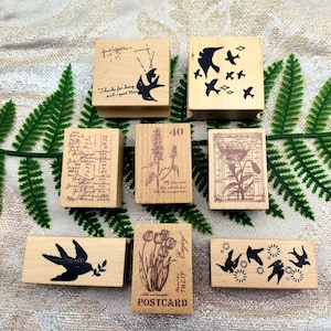 Poststempel Vintage Holzstempel Für Kartenherstellung Scrapbooking Dekoration Vögel Lavendel Tulpe Mohn Schwalben 8 Stil