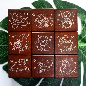 Tampon en bois Constellation pour carnet de notes Taureau Gémeaux Lion Vierge Scorpion Sagittaire Capricorne Verseau Bélier