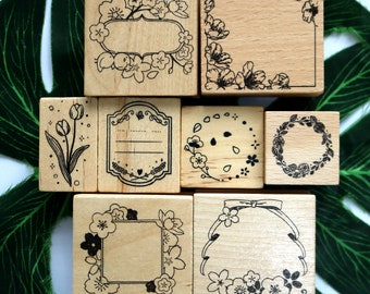 Garland Wood Rubber Stamp Floral Stamp Flowers Leaves Stamp For Cardmaking Scrapbooking Journal Album Tag Decorate DIY Frame Border 8 Style