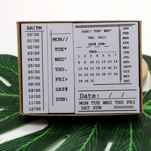 Set de tampons en caoutchouc avec horloge Plann Planner, date hebdomadaire, mois, chronologie