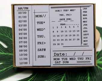 Clock In Plann Planner Rubber Stamp Set Date Weekly Month Timeline