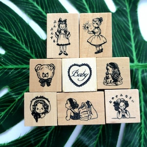 Timbro di gomma in legno per diario con ragazza carina, decorazione per album di ritagli, stile 9