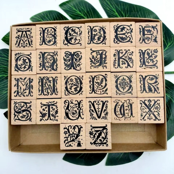 Pretty 26 Letters Stamp Alphabet Wooden Rubber Stamp for Card Making Scrapbooks Diaries Journals Planners Decoration DIY