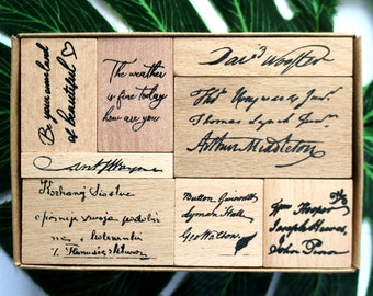 Vintage English Sentences Rubber Stamps - Set of 8 Wood Stamps, Card Making