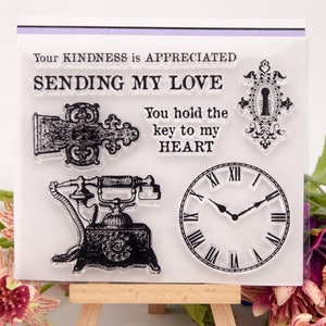 Vintage Clear Rubber Stamp Set Phone Key Love Letters Journal Album Decoration