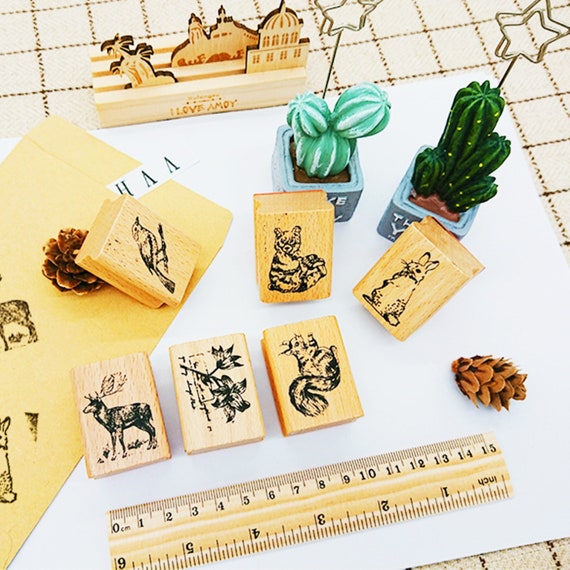 Card Making Stamps Set Wood Rubber Stamps for Journaling Diary