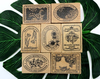 Floral Postmark Rubber Stamps: Wood Mounted Craft Stamps