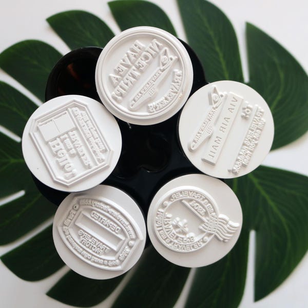 Vintage Travel Postmark Rubber Stamps: Acrylic Seal Stamps (4cm) Card Making Journal Decoration