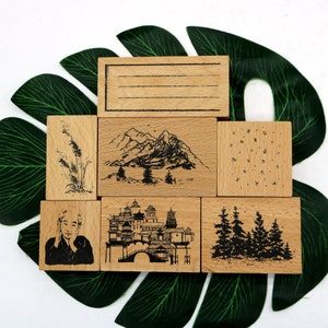 Sellos de la serie Snow Country, tarjetas, scrapbooking, montaña nevada, capital antigua, cedro, grullas, caña, lluvia de meteoritos (7 estilos)