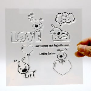 Set di timbri a tema amore, timbri con cani per la creazione di biglietti, diario, scrapbooking, etichette decorative, strumento per memo