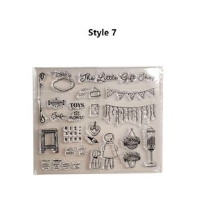 Juego de sellos vintage: creación de tarjetas, scrapbooking, diario, buzón, farola, 18 estilos Style 7