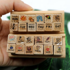 DIY Tagebuch Stempel Set Mini Day Planner Stamps Wochenplaner Stempel Kit Stempel mit Box Wetter Datum Reise Liebe 4 Styles
