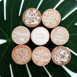 Sello para hacer tarjetas de feliz cumpleaños, sello de madera con texto "Gracias, amor", saludo, mensaje hecho a mano, sello para álbum de recortes, 8 estilos