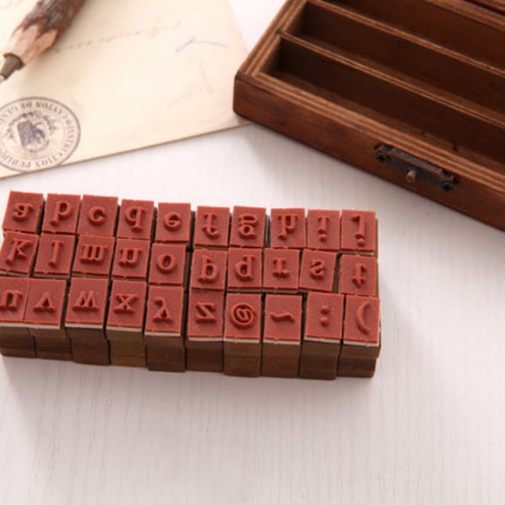 Alphabet Stamp Set with Wooden Box in Vintage Style, Lower Case Lette, MiniatureSweet, Kawaii Resin Crafts, Decoden Cabochons Supplies