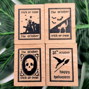 Timbro postale di Halloween Timbro di gomma in legno per la realizzazione di cartoline Scrapbooking Busta Diario Strumento di decorazione 4 stili