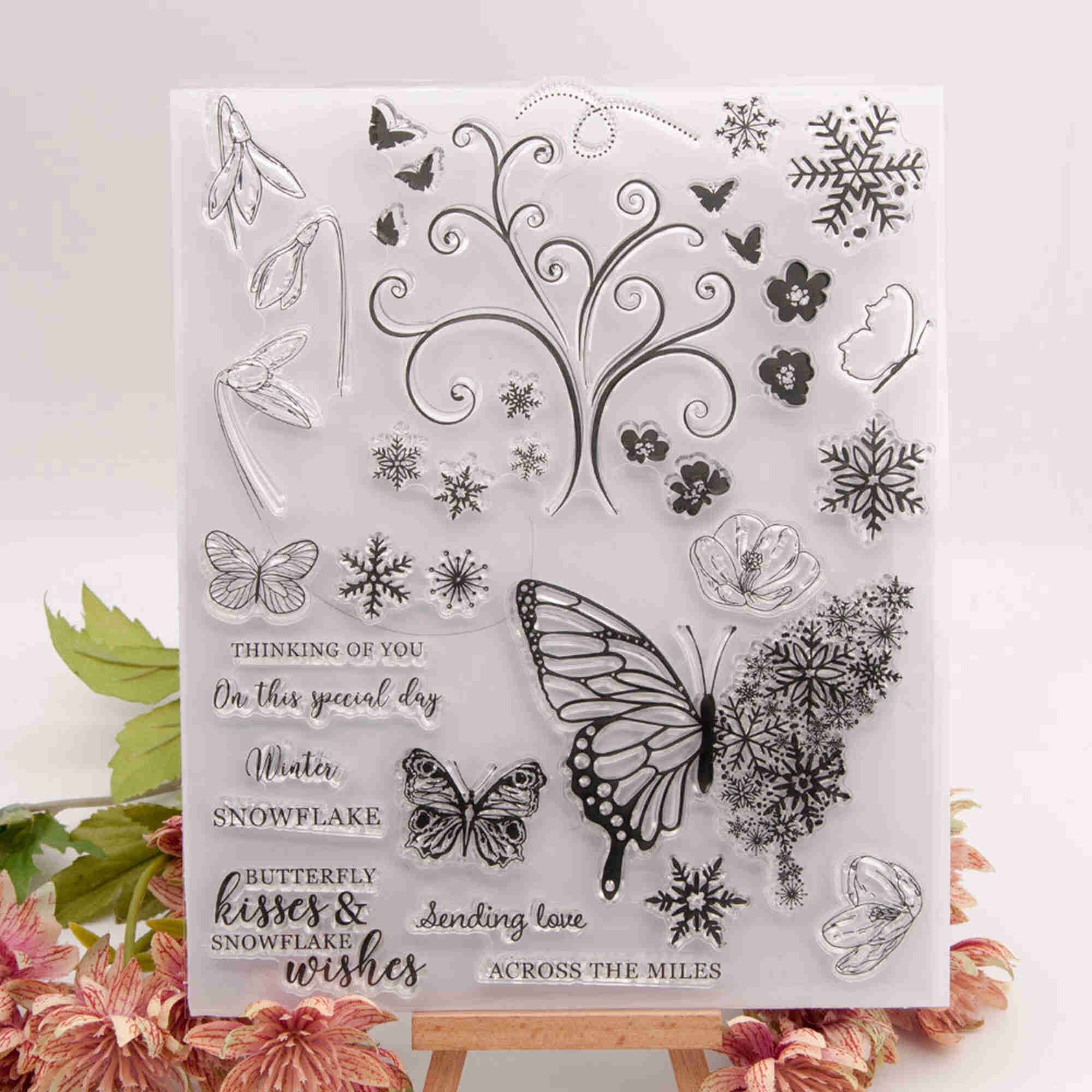 Butterfly Clear Stamps for Card Making and Photo Album Decorations,  Thinking of You Words Transparent Silicone Rubber Stamps Seal for DIY  Scrapbooking