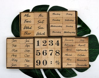Wooden Planner Stamp Set: Month, Week, Date - Journaling Tool