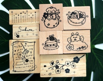 Sakura Wood Rubber Stamp: Rabbit, Puppy Scrapbook Journal Decoration (8 Styles)
