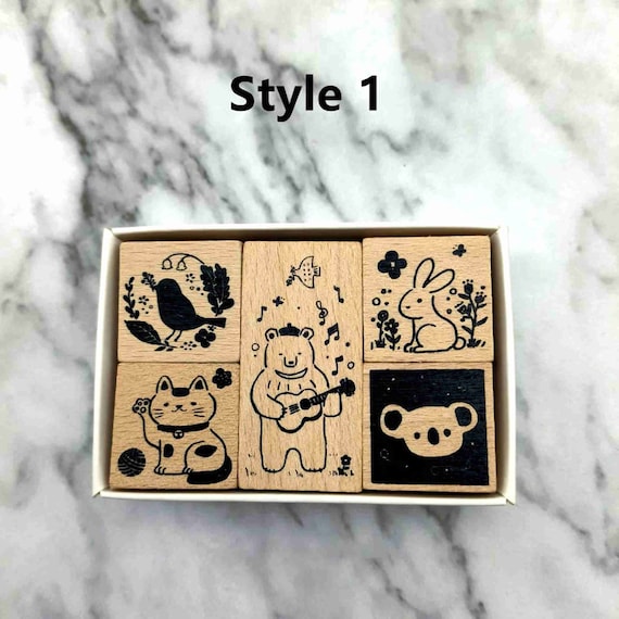 Card Making Stamps Set Wood Rubber Stamps for Journaling Diary Scrapbooking  Decoration DIY Tool 3 Styles Floral Animals Coffee 
