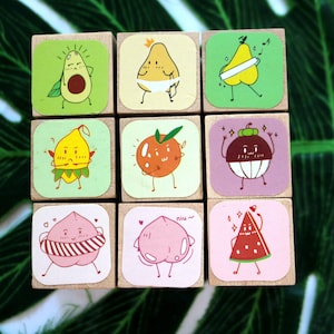 Tampon en caoutchouc de fruits mignons pour enfants, bricolage, album, carte, carnet de notes, décoration en bois, style 9