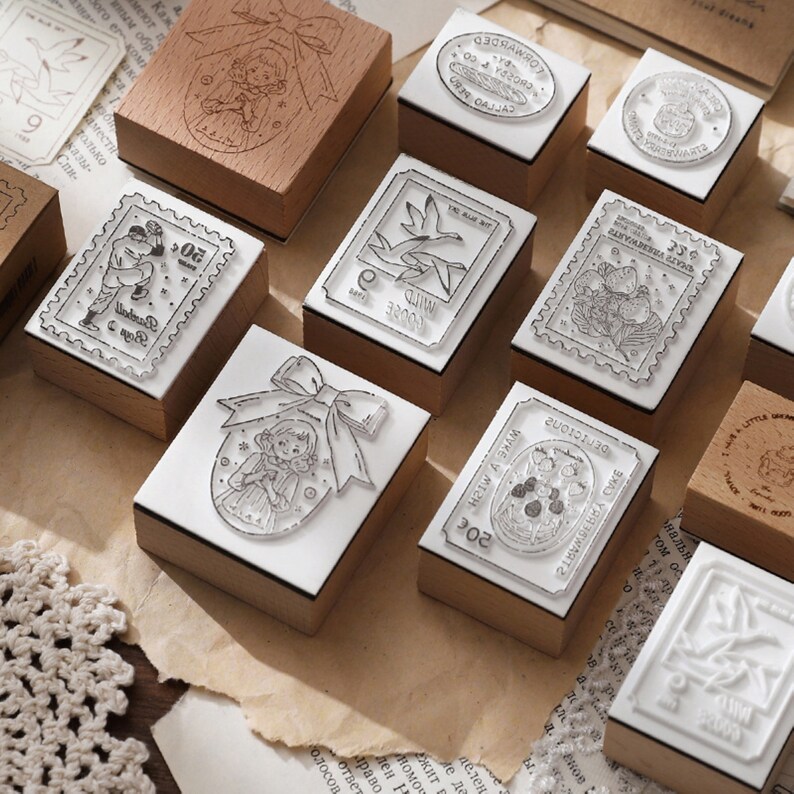 Postmark Wooden Rubber Stamp For Cardmaking Scrapbooking Travel Planner Journal Decorate DIY 10 Style