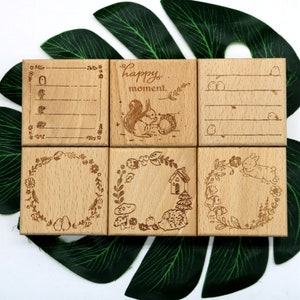 Pieczątka z wieńcem kwiatowym, pudełko z wiadomością, gumowy stempel z drewna, do etykiet, tworzenie kart, scrapbooking, dekoracyjny dziennik, narzędzie do pamiętnika, 6 stylów