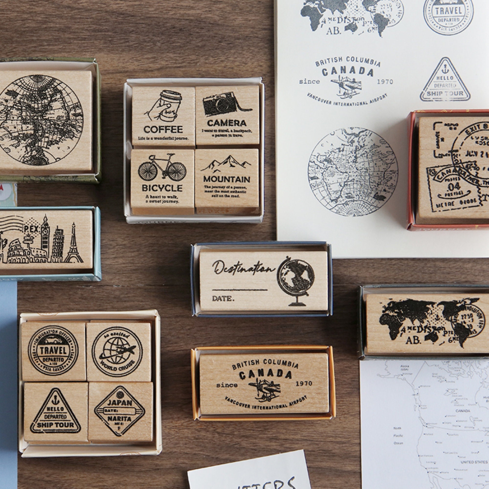 Travel Stamp Kit Vintage Travel Rubber Stamps Card Making Etsy UK